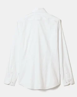 White Slim-Fit Dress Shirt with Tonal Twine
