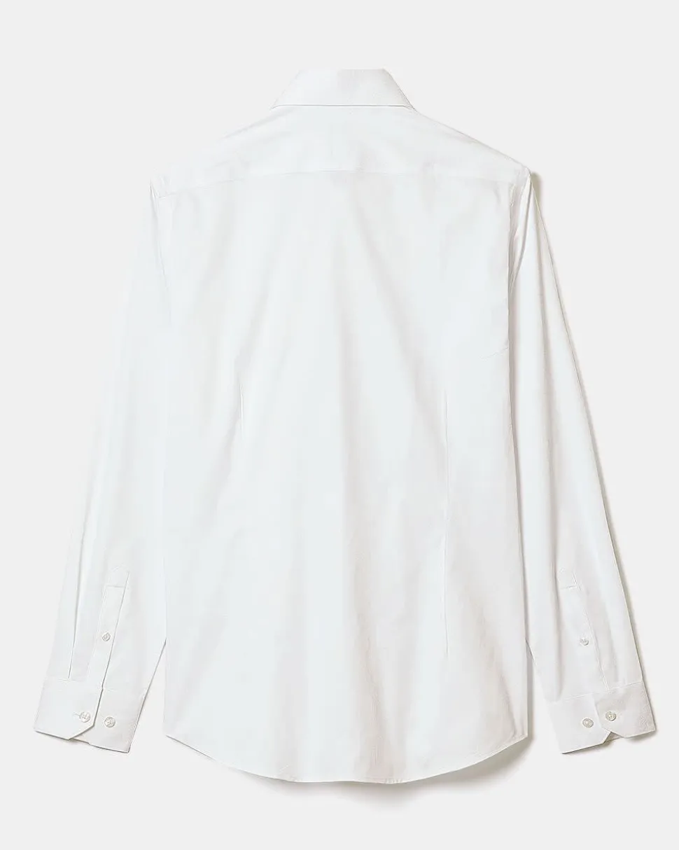 White Slim-Fit Dress Shirt with Tonal Twine