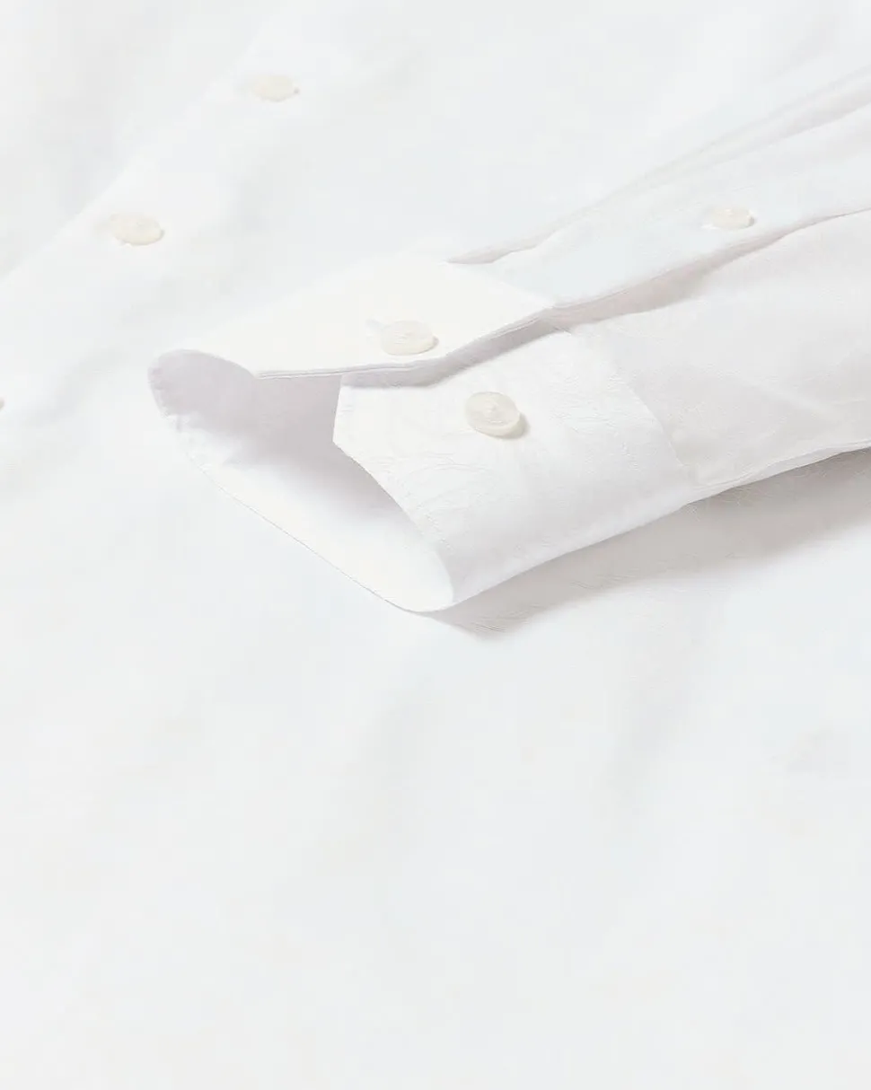 White Slim-Fit Dress Shirt with Tonal Twine