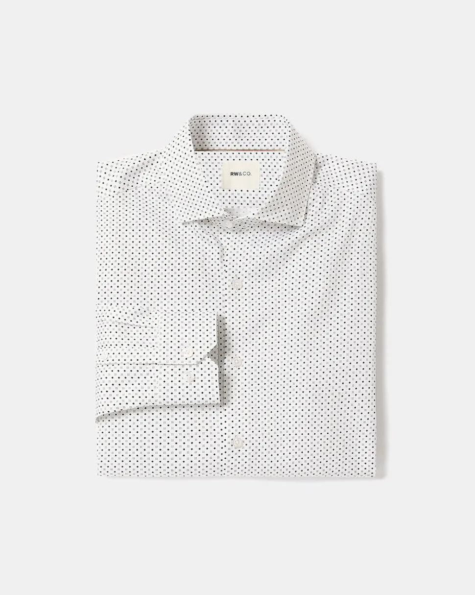 White Slim-Fit Dress Shirt With Micro Geometric Pattern