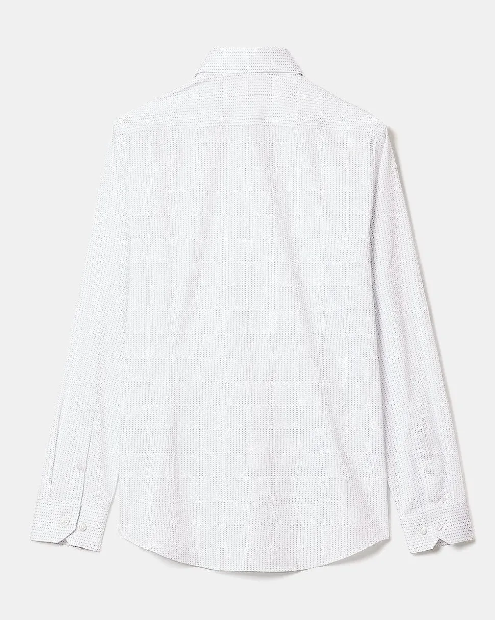 White Slim-Fit Dress Shirt with Micro Dots