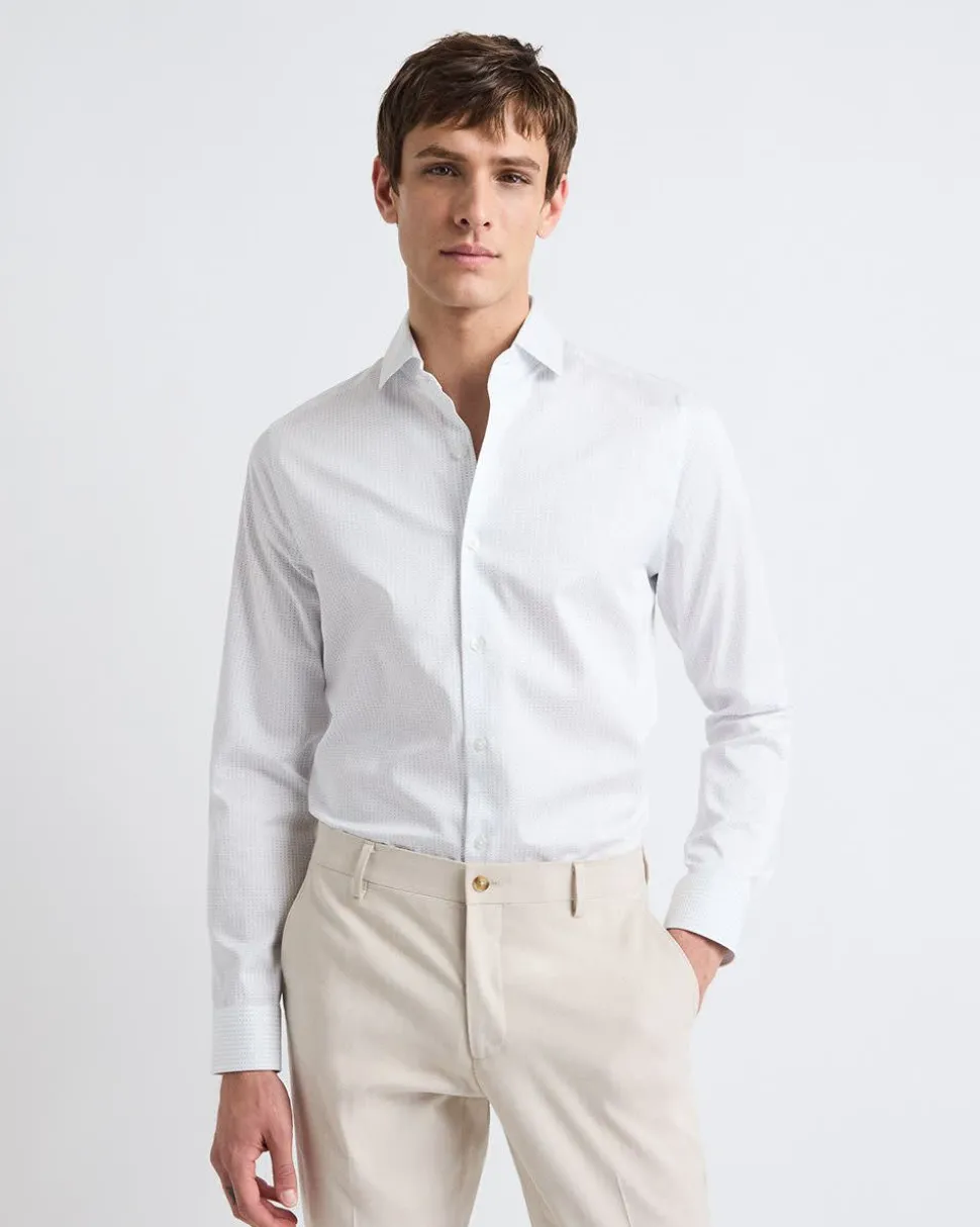 White Slim-Fit Dress Shirt with Micro Dots