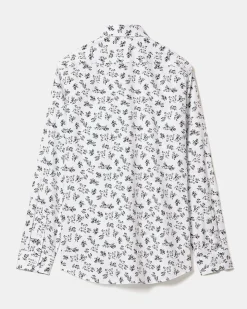 White Tailored-Fit Dress Shirt with Floral Pattern