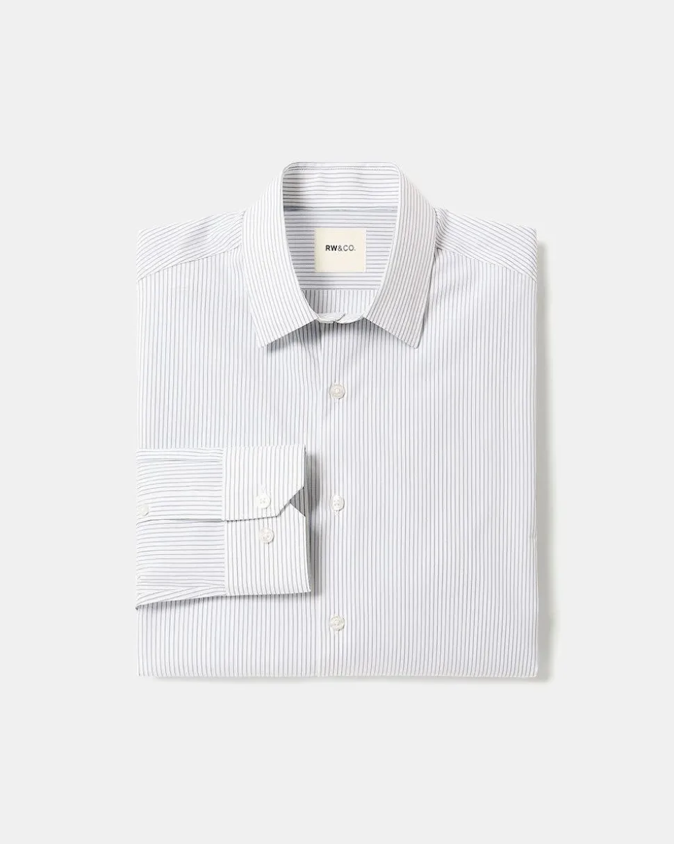 White Tailored-Fit Dress Shirt with Blue Stripes