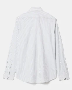 White Tailored-Fit Dress Shirt with Blue Stripes