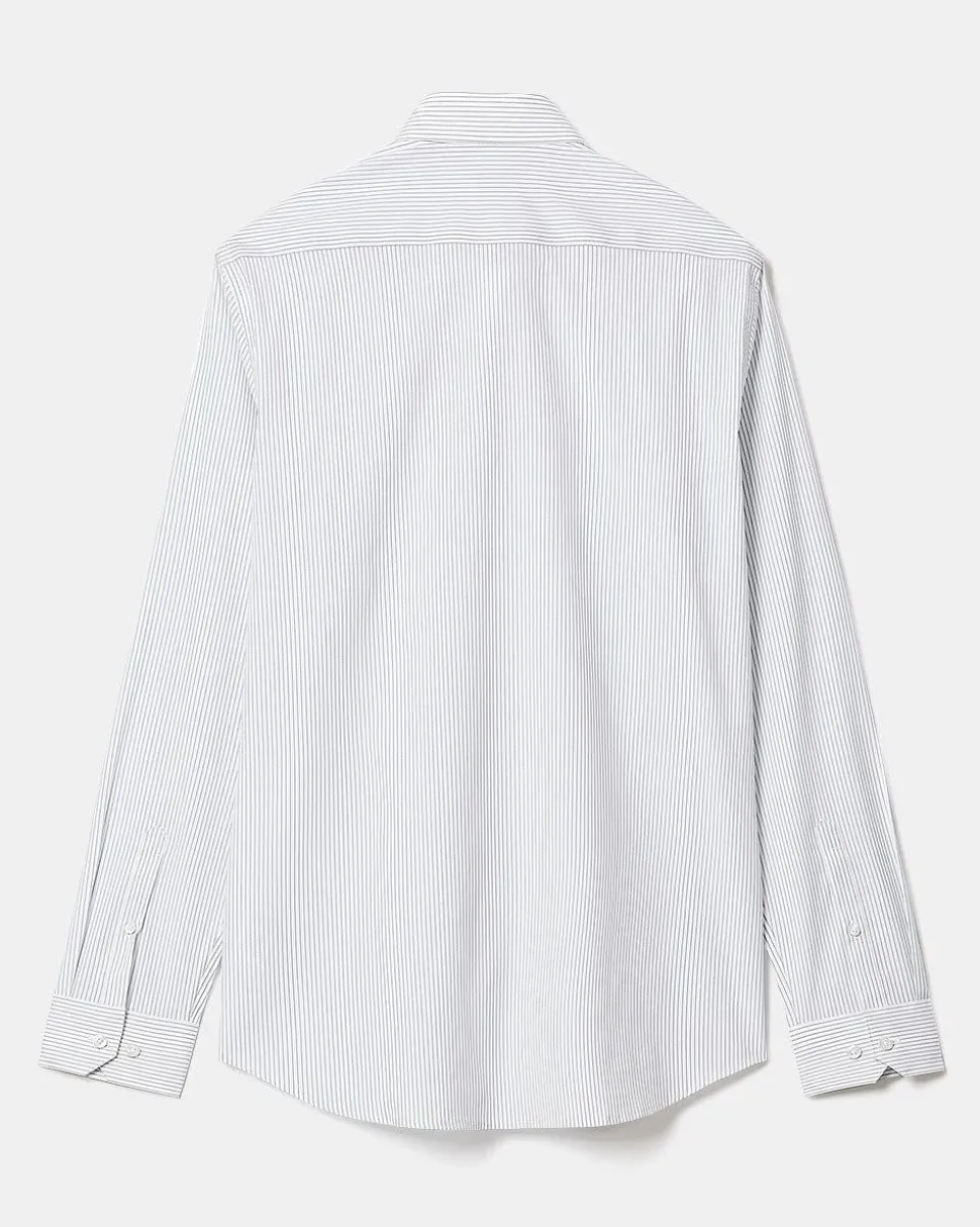 White Tailored-Fit Dress Shirt with Blue Stripes