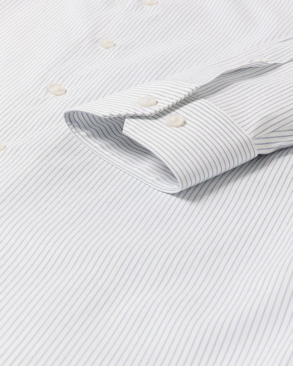 White Tailored-Fit Dress Shirt with Blue Stripes
