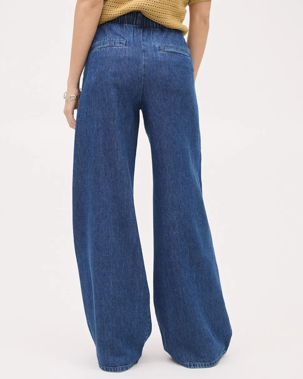 Wide-Leg Denim Pants with Elastic Waistband