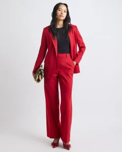 Wide-Leg High-Rise Red-Linen Pant